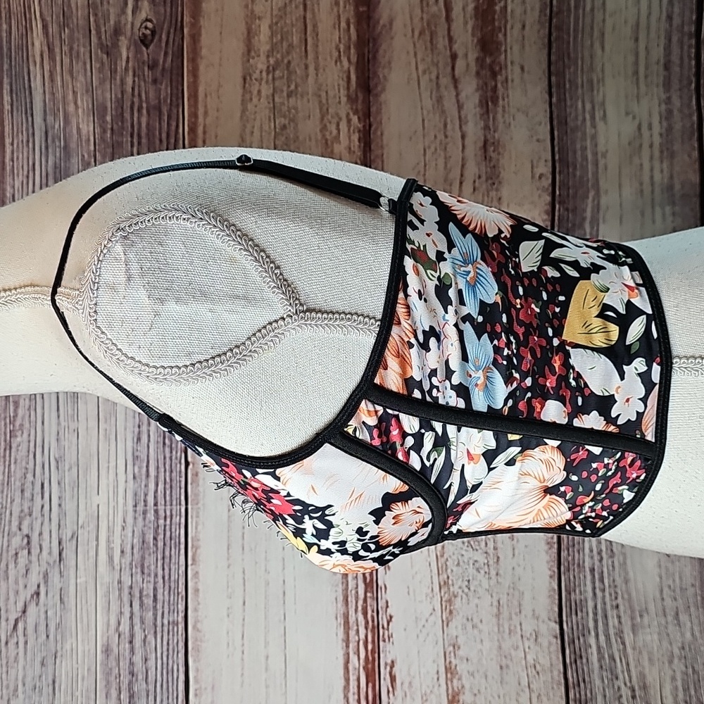 NEW SHEIN BLACK FLORAL EYELASH TRIM UNDERWIRE CORSET - Picture 6 of 11